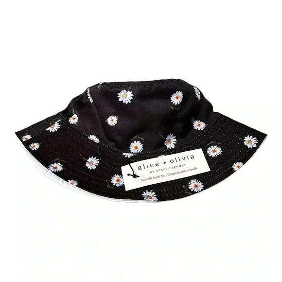 ALICE & OLIVIA Reversible Bucket Hat - White & Black w/Daisies Summer Spring - Picture 5 of 7